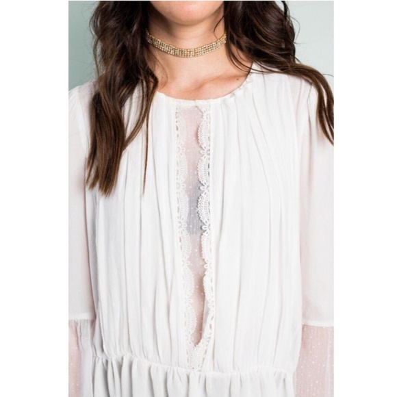 Free People Soul Serene Mesh Lace Blouse Top XS - Picture 2 of 7